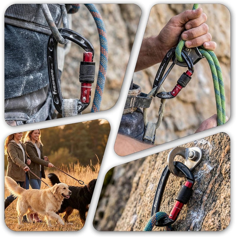 FresKaro 4inches 25kN-5621lbs Climbing Carabiners, UIAA CE Certified, Screw Lock, 7075 Aluminium, Lightweight, Rust Proof, for Mountaineering, Rappelling etc., Multi-Colors - Image 4
